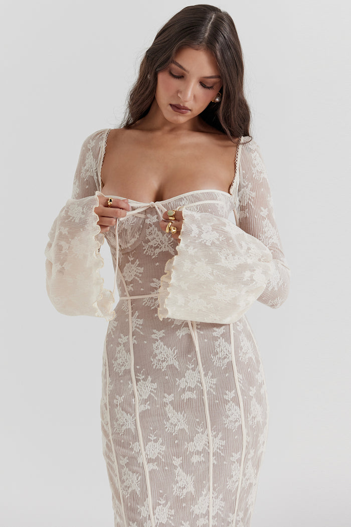 BREY - VESTIDO DE ENCAJE PLISADO CON LUNARES