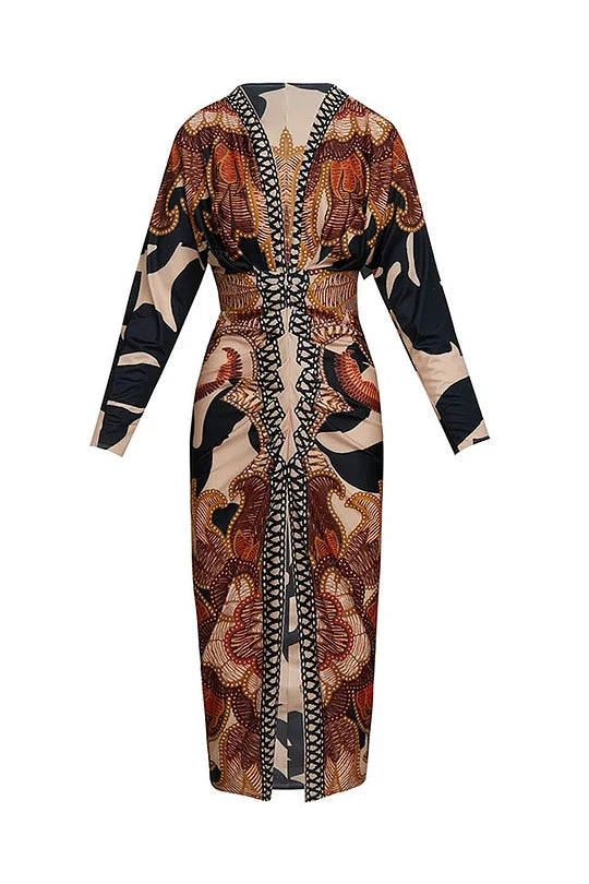 EUGENIA - VESTIDO CON ESTAMPADO INSPIRADO EN BRASIL, FRUNCIDO Y CON ABERTURA