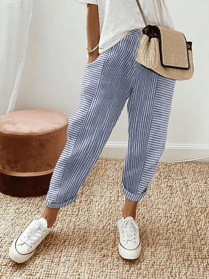 Celia | Pantalones Clásicos de Algodón a Rayas