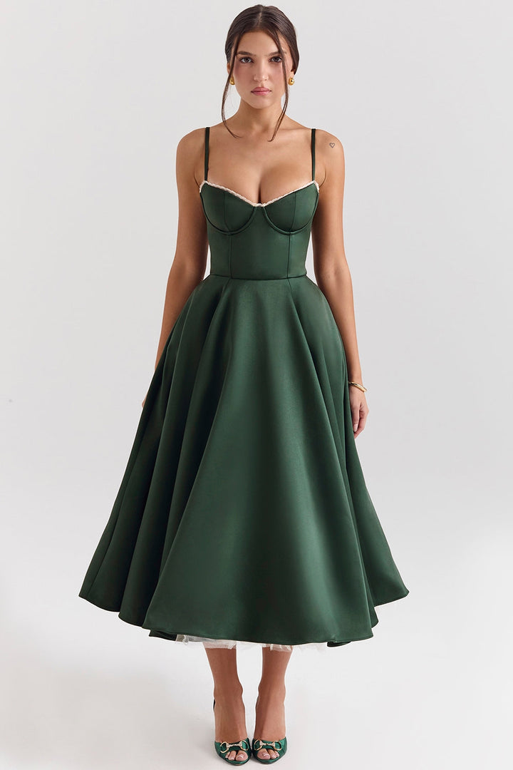BRIGGITE - VESTIDO TÉ DE TUL CON CORPIÑO AJUSTADO Y FALDA ACAMPANADA