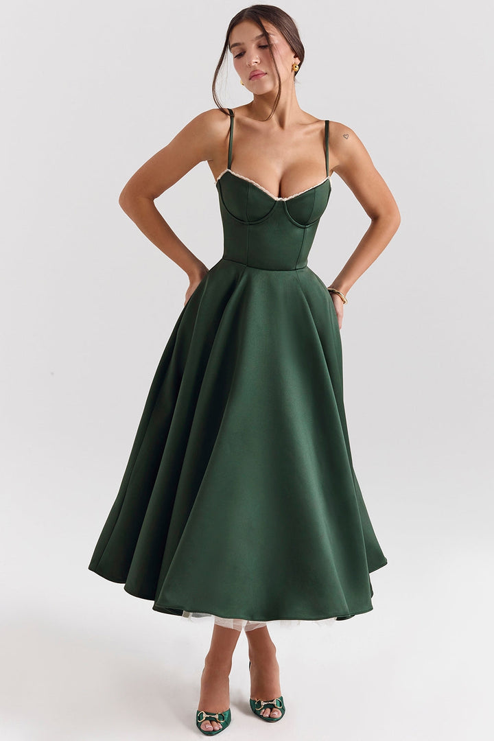 BRIGGITE - VESTIDO TÉ DE TUL CON CORPIÑO AJUSTADO Y FALDA ACAMPANADA