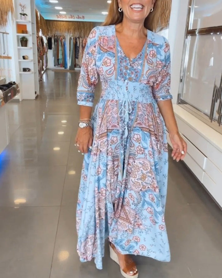 CHERA - VESTIDO ELEGANTE DE VACACIONES CON ESCOTE EN V