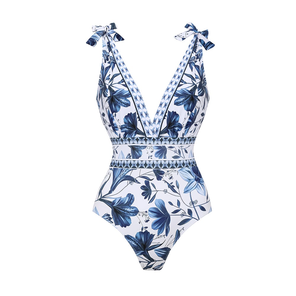 PAISLEY - CONJUNTO DE BAÑO CON ESCOTE EN V Y VOLANTES