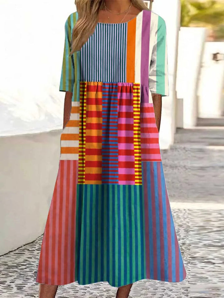 SHAVI - VESTIDO DE ALGODÓN CON ESTAMPADO GEOMÉTRICO RETRO