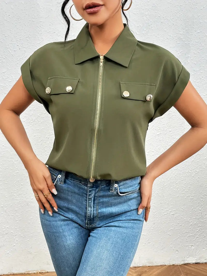 SAFIRA - BLUSA DE MANGA CORTA CON CREMALLERA AL FRENTE