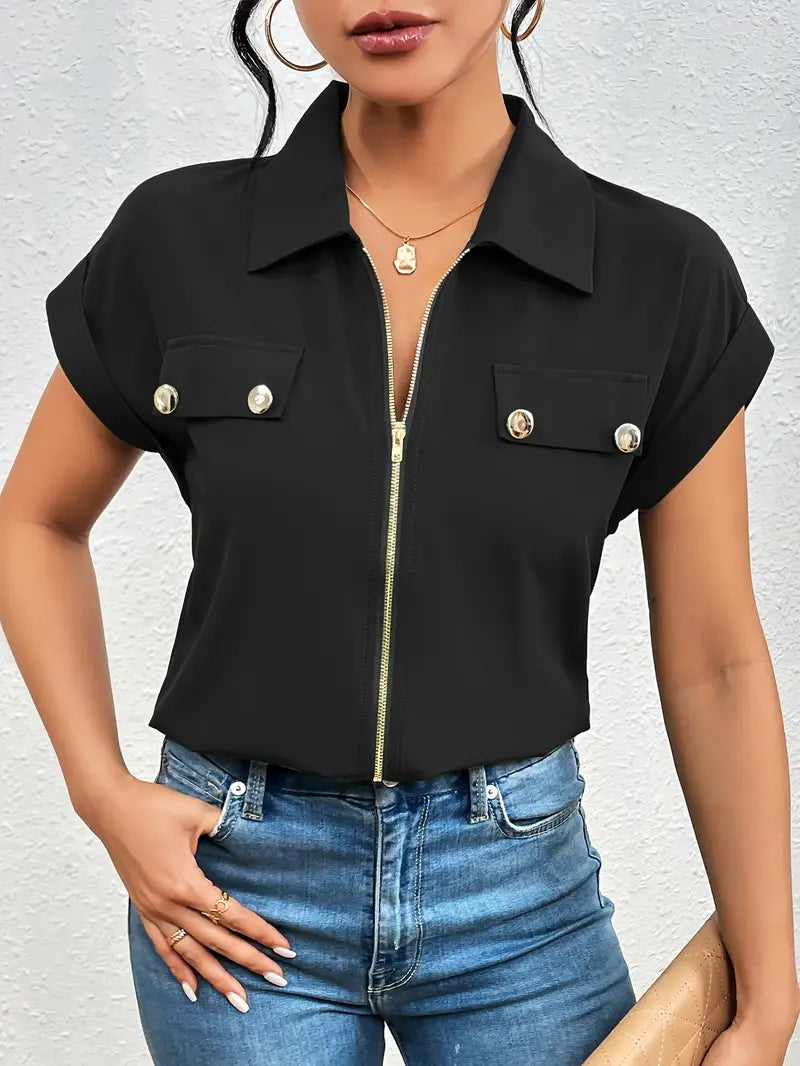 SAFIRA - BLUSA DE MANGA CORTA CON CREMALLERA AL FRENTE