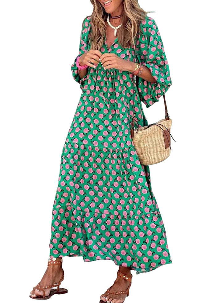 ROMINA - MAXI BOHO CHIC CON MANGAS ABULLONADAS