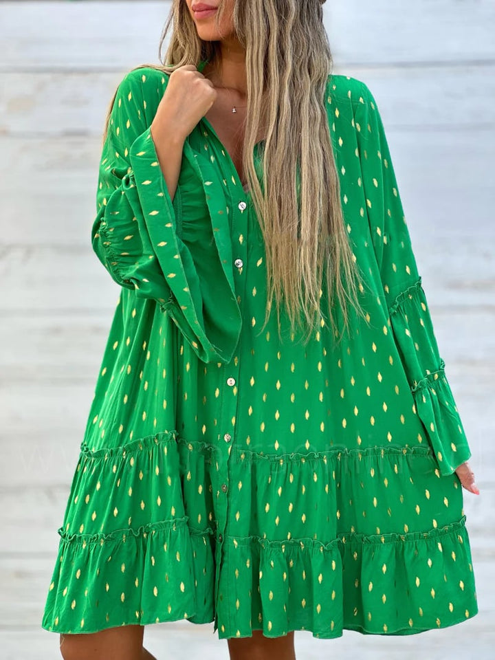 ARMEENA - VESTIDO MODERNO DE CORTE SUELTO CON MANGA ACAMPANADA