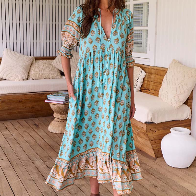 LENNOX - VESTIDO FLORAL CON ESCOTE EN V Y CINTURA IMPERIO