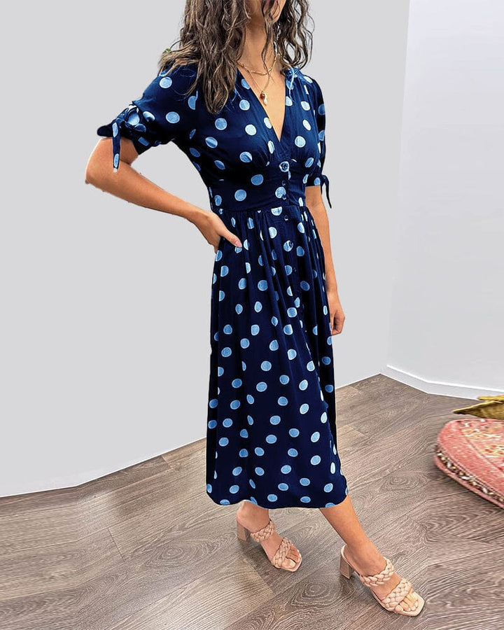 SAINTCLAIR - VESTIDO SWEETHEART CON ESCOTE EN V PROFUNDO Y LUNARES