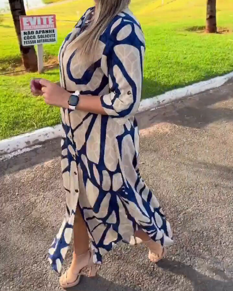 SHENAE - VESTIDO CAMISERO ESTAMPADO ELEGANTE