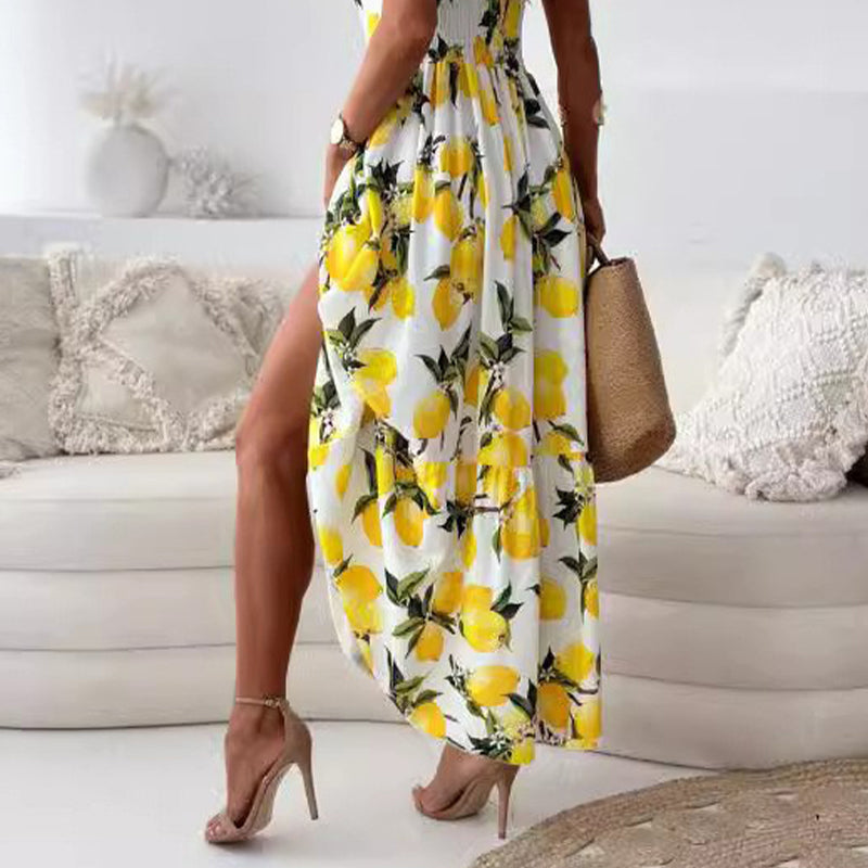 CERELIA - VESTIDO LARGO ELEGANTE CON ESTAMPADO DE LIMÓN
