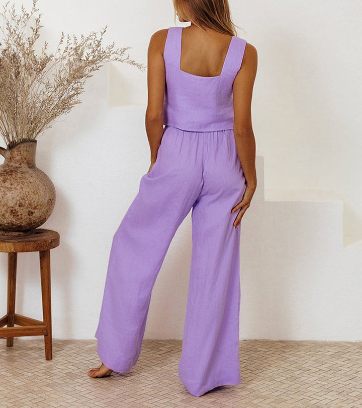 Evelyne | Conjunto de Top Minimalista de Lujo y Pantalones de Pierna Ancha