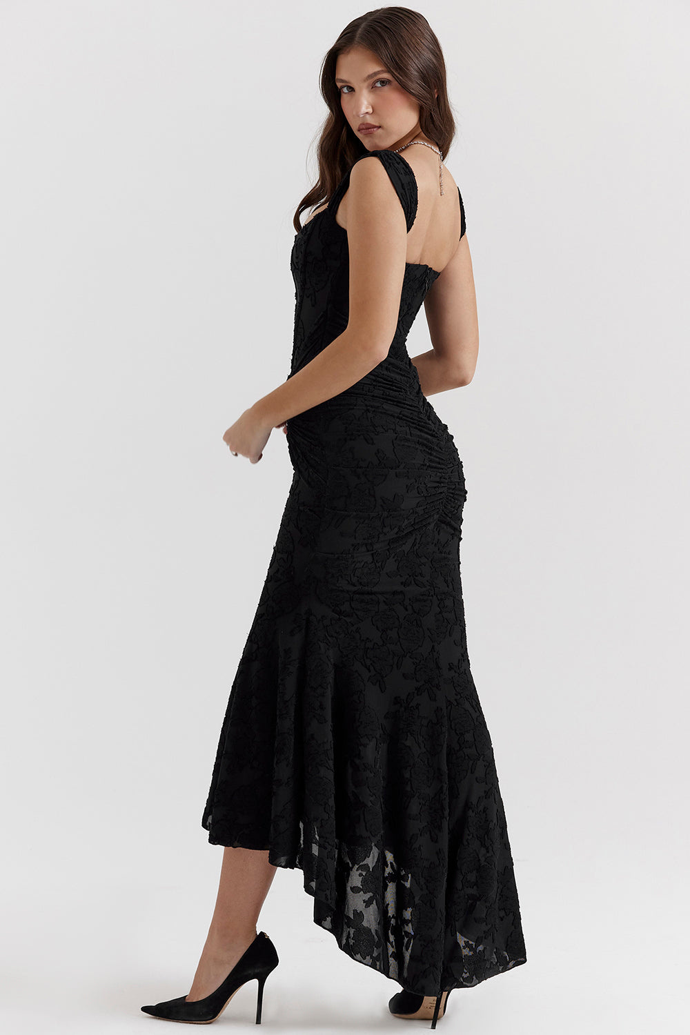 Boheme - Vestido de Noche Ajustado sin Mangas con Fruncido