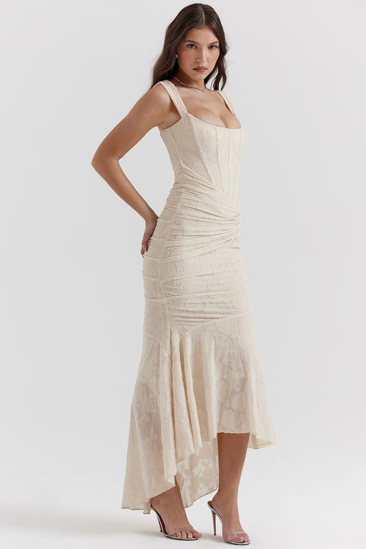 Boheme - Vestido de Noche Ajustado sin Mangas con Fruncido