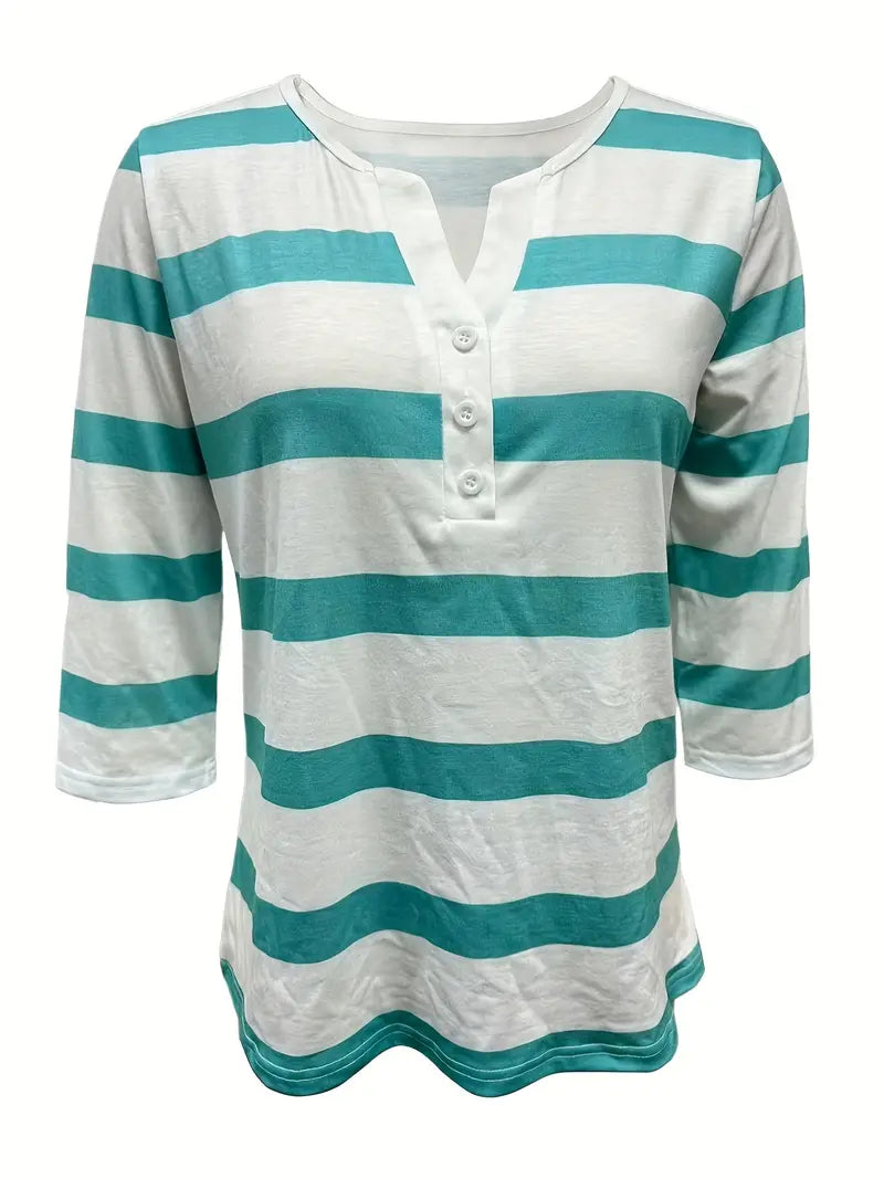 EIRAH - BLUSA ESENCIAL CON ESCOTE EN V Y ESTAMPADO DE RAYAS
