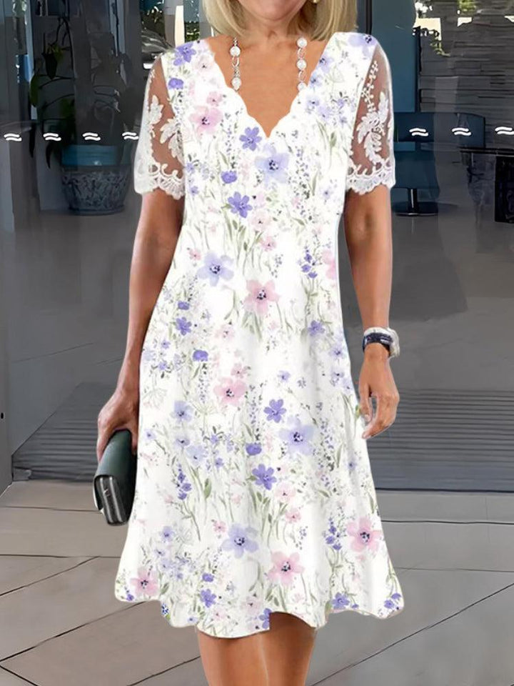 Vestido Mini Juvenil de Manga Corta con Estampado Floral