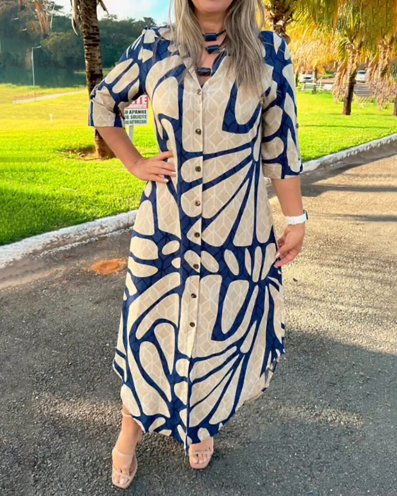 SHENAE - VESTIDO CAMISERO ESTAMPADO ELEGANTE