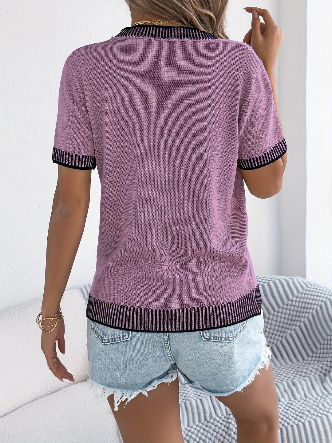 CAROLINA - BLUSA CLÁSICA DE PUNTO A RAYAS CON CUELLO REDONDO