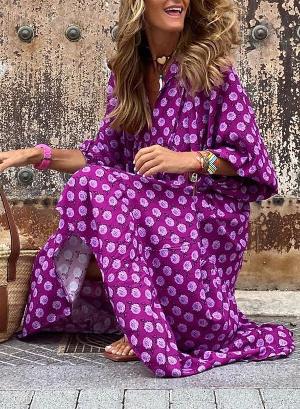 ROMINA - MAXI BOHO CHIC CON MANGAS ABULLONADAS