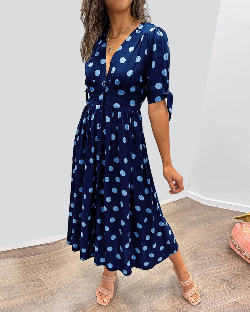SAINTCLAIR - VESTIDO SWEETHEART CON ESCOTE EN V PROFUNDO Y LUNARES