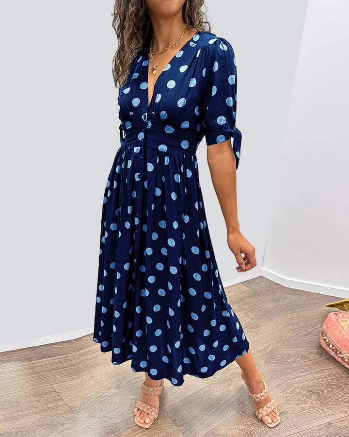SAINTCLAIR - VESTIDO SWEETHEART CON ESCOTE EN V PROFUNDO Y LUNARES