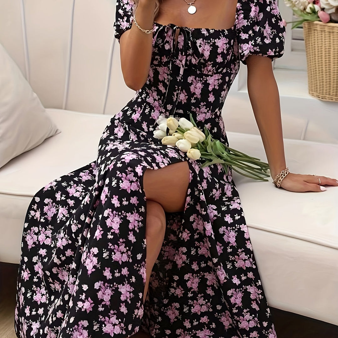 Arce - Vestido Elegante con Mangas Abullonadas Florales