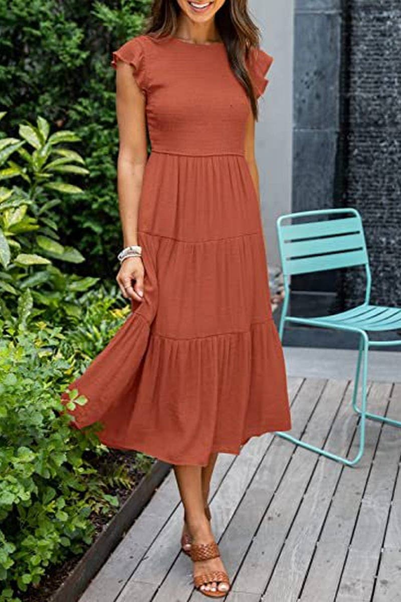 MARINEL - VESTIDO MIDI ELEGANTE FRUNCIDO