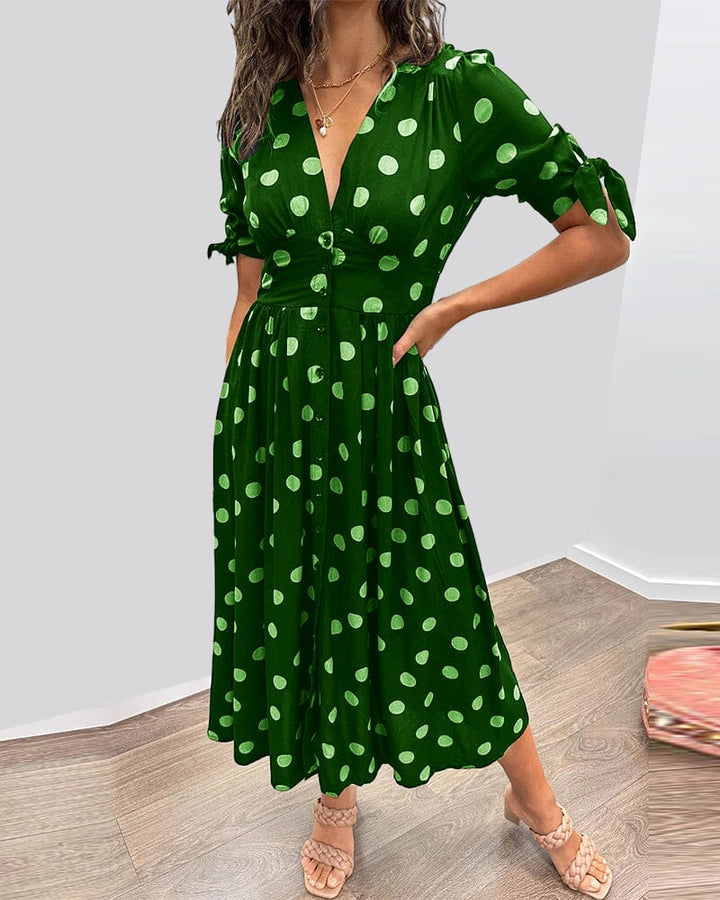 SAINTCLAIR - VESTIDO SWEETHEART CON ESCOTE EN V PROFUNDO Y LUNARES