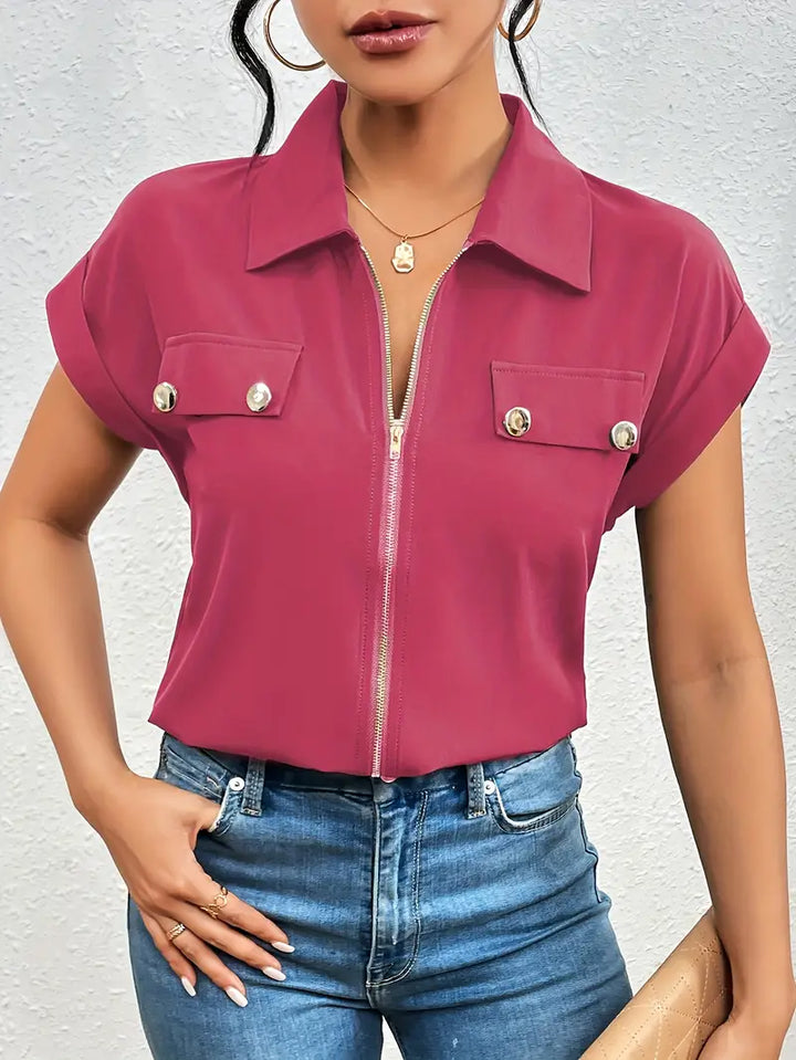 SAFIRA - BLUSA DE MANGA CORTA CON CREMALLERA AL FRENTE