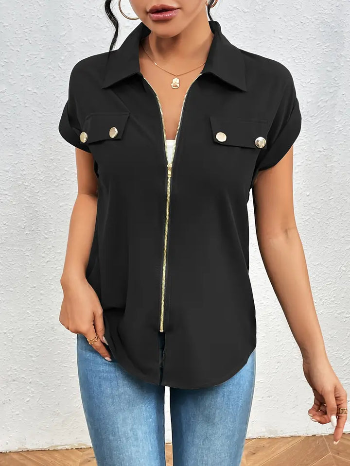 SAFIRA - BLUSA DE MANGA CORTA CON CREMALLERA AL FRENTE