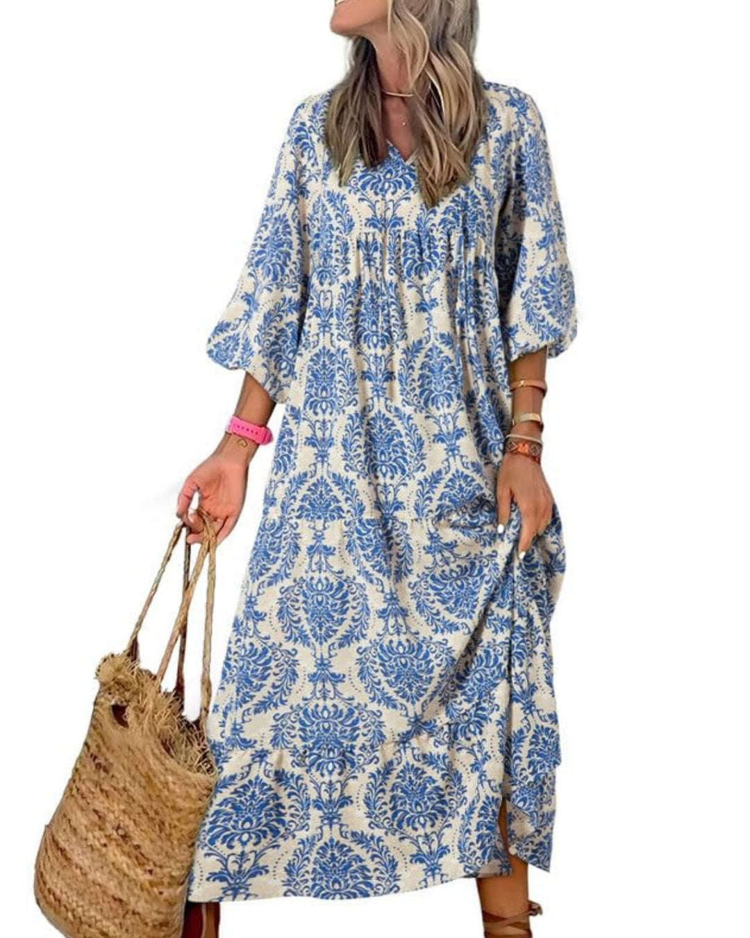 ROMINA - MAXI BOHO CHIC CON MANGAS ABULLONADAS