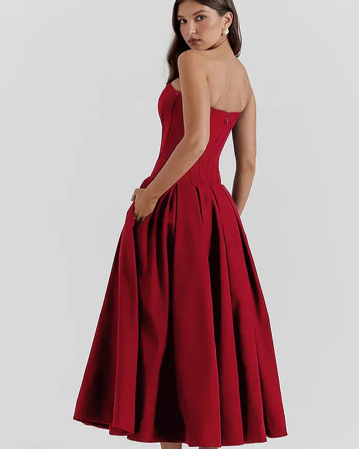 EMERSYN - ELEGANTE VESTIDO DE GALA SIN TIRANTES CON ESCOTE PROFUNDO EN V