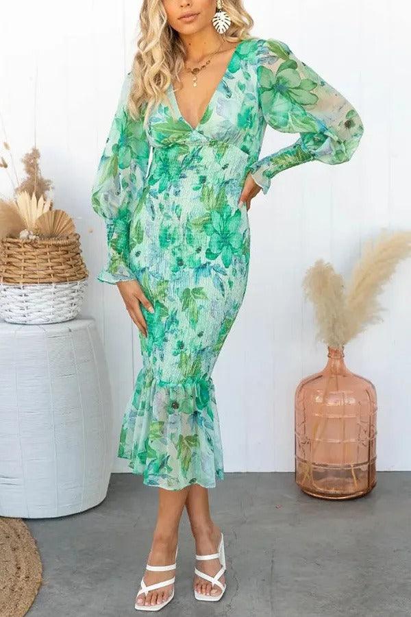 Camellia - Vestido Midi con Volantes y Estampado Floral