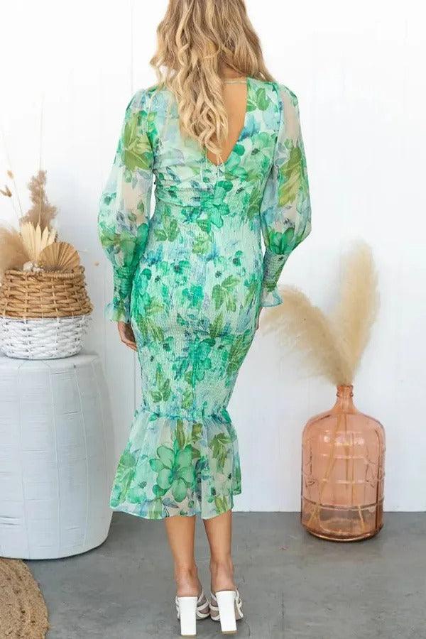 Camellia - Vestido Midi con Volantes y Estampado Floral