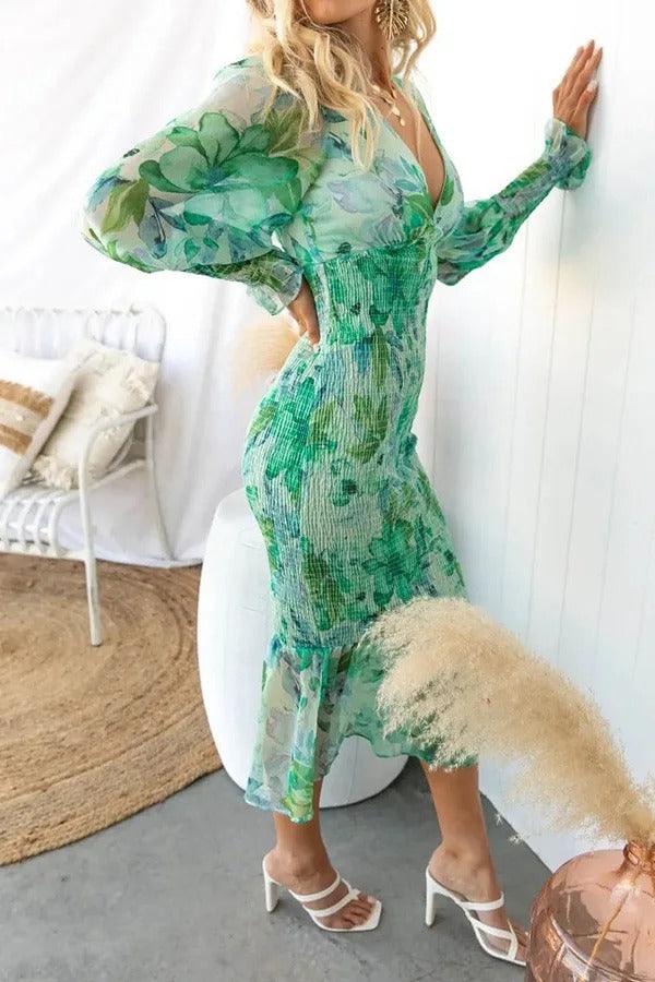 Camellia - Vestido Midi con Volantes y Estampado Floral