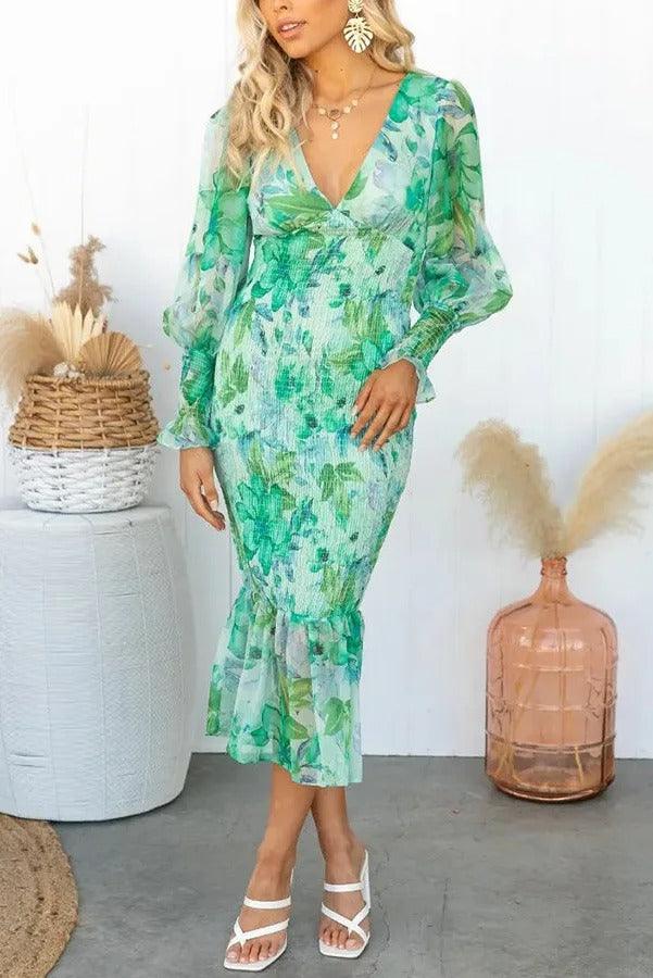 Camellia - Vestido Midi con Volantes y Estampado Floral