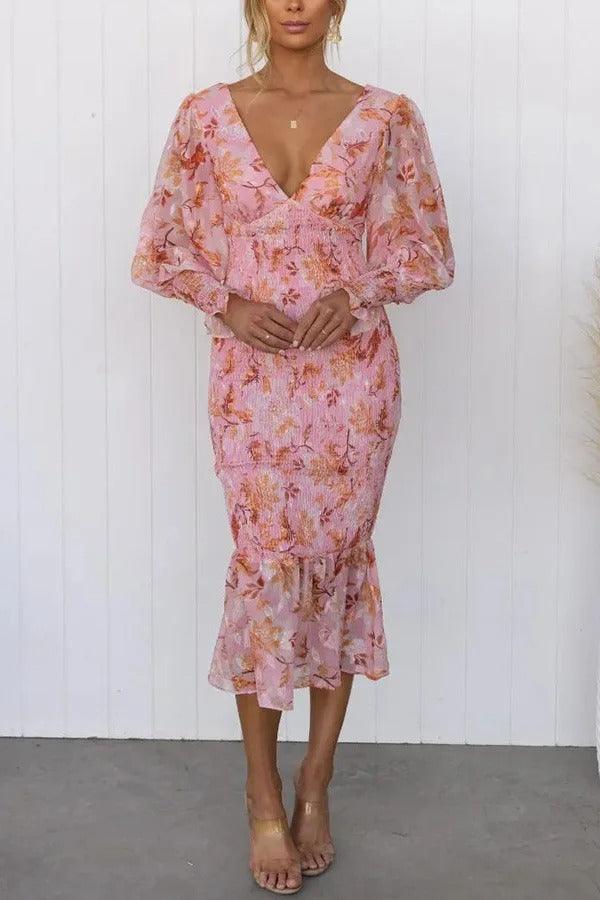 Camellia - Vestido Midi con Volantes y Estampado Floral
