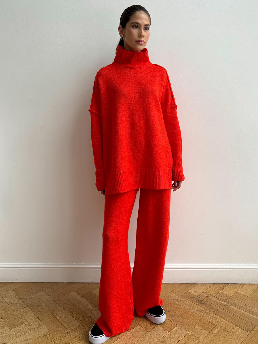 LAURIE - CONJUNTO DE SUÉTER DE CUELLO ALTO LISO Y PANTALONES