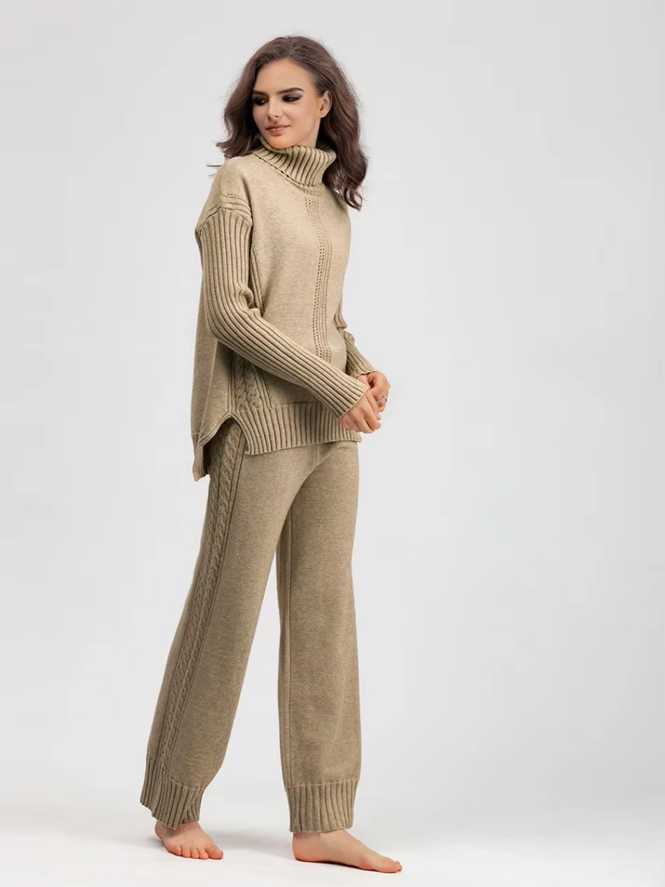 Scarlett™ - Conjunto de Suéter de Punto con Cuello Alto y Pantalones Holgados con Estilo