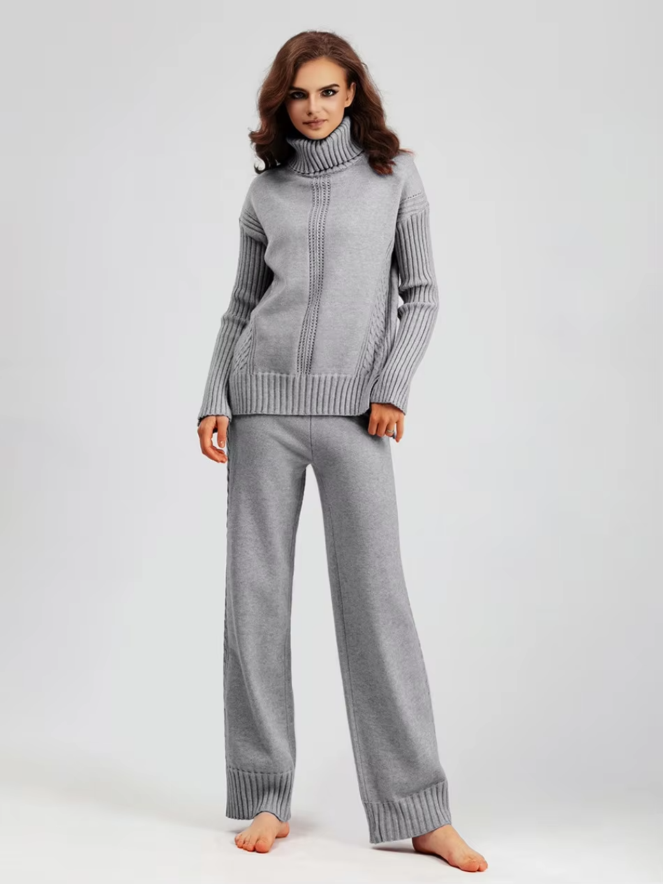 Scarlett™ - Conjunto de Suéter de Punto con Cuello Alto y Pantalones Holgados con Estilo