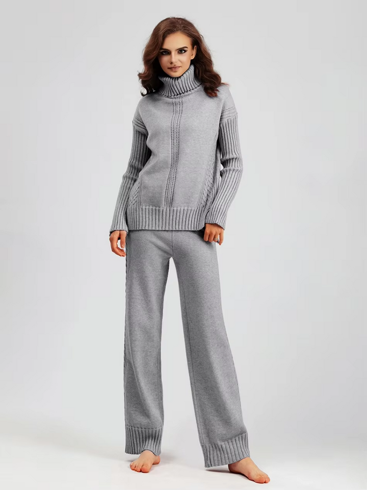 Scarlett™ - Conjunto de Suéter de Punto con Cuello Alto y Pantalones Holgados con Estilo