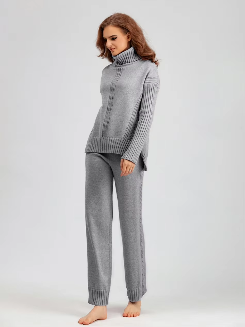 Scarlett™ - Conjunto de Suéter de Punto con Cuello Alto y Pantalones Holgados con Estilo
