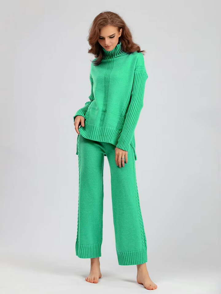 Scarlett™ - Conjunto de Suéter de Punto con Cuello Alto y Pantalones Holgados con Estilo