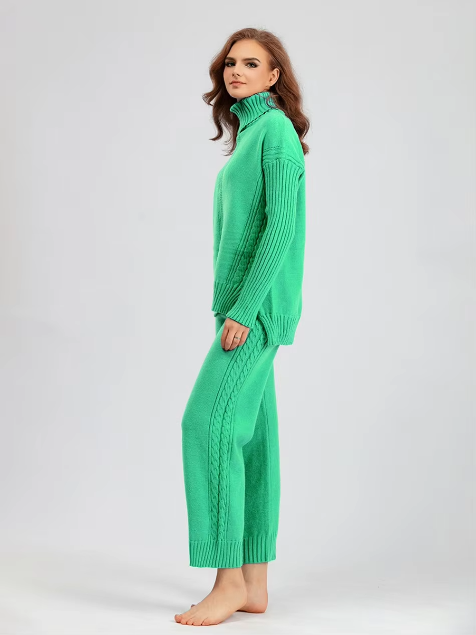 Scarlett™ - Conjunto de Suéter de Punto con Cuello Alto y Pantalones Holgados con Estilo