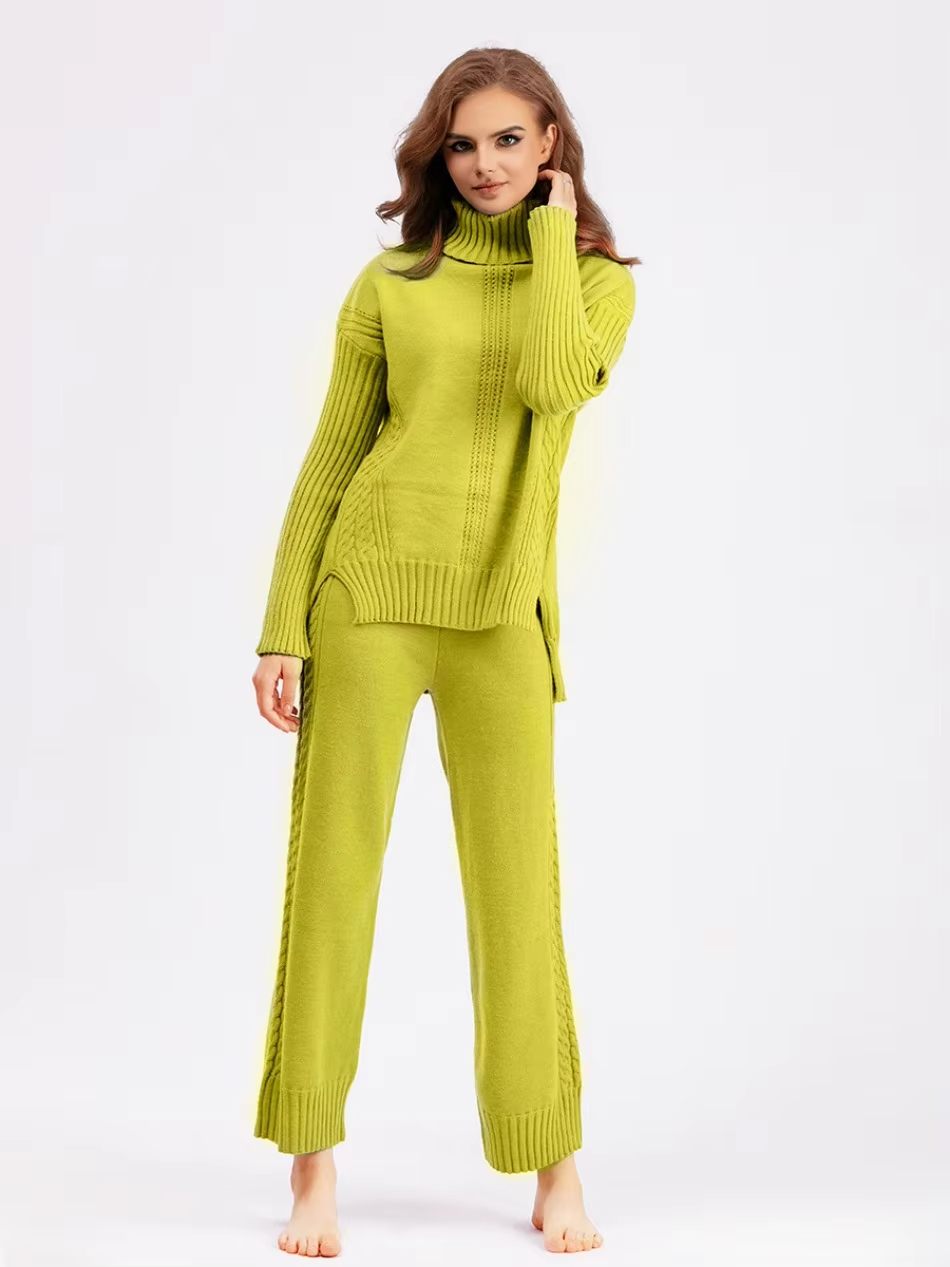 Scarlett™ - Conjunto de Suéter de Punto con Cuello Alto y Pantalones Holgados con Estilo