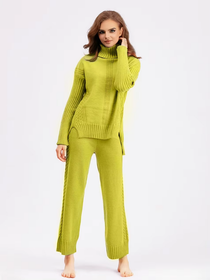 Scarlett™ - Conjunto de Suéter de Punto con Cuello Alto y Pantalones Holgados con Estilo