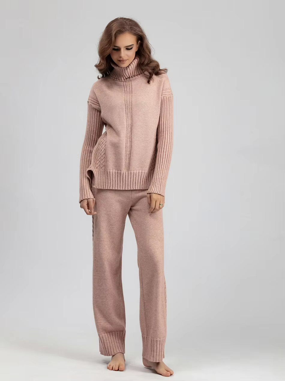 Scarlett™ - Conjunto de Suéter de Punto con Cuello Alto y Pantalones Holgados con Estilo