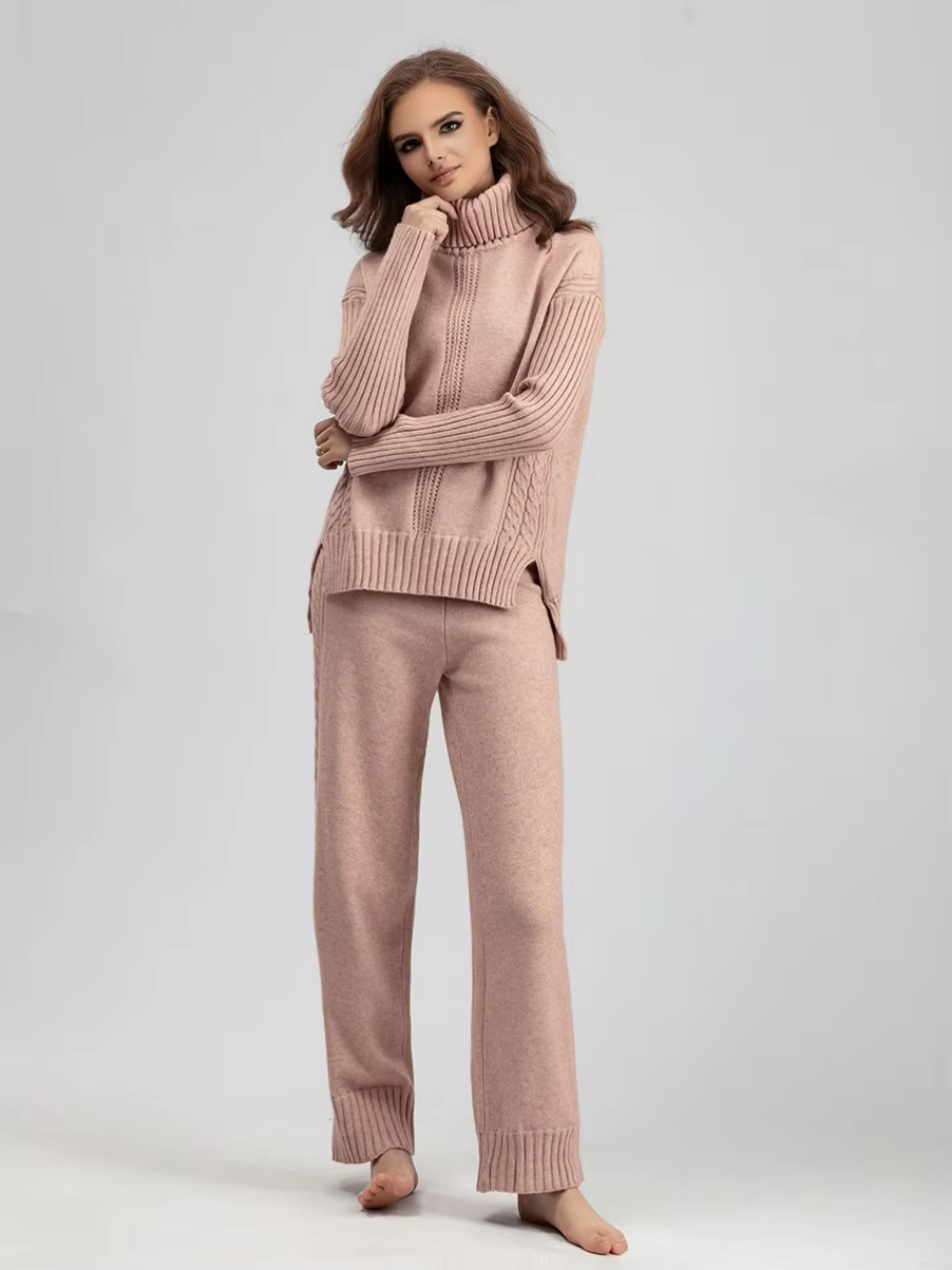 Scarlett™ - Conjunto de Suéter de Punto con Cuello Alto y Pantalones Holgados con Estilo