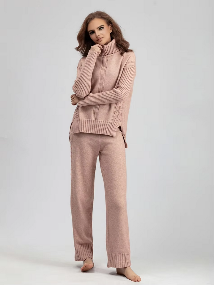 Scarlett™ - Conjunto de Suéter de Punto con Cuello Alto y Pantalones Holgados con Estilo